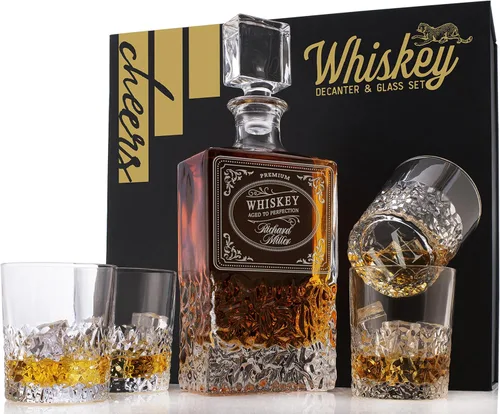 Miniatura 12 de Juego de decantador de whisky personalizado – Juego de regalo de licor personalizado de 5 piezas con 4 vasos y decantador grabado – 27.1 fl oz