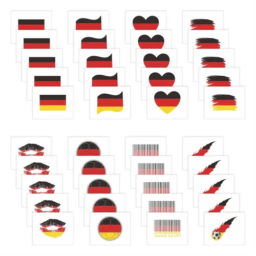 40 piezas de tatuajes temporales individuales de la bandera de Alemania para niños, fanáticos de la cara, calcomanías para adultos, accesorios de