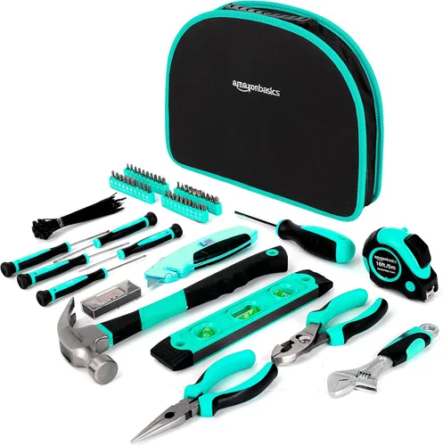 Miniatura 2 de Amazon Basics Juego de herramientas con bolsa redonda de fácil transporte, 104 piezas, rosa, 14.4 x 11.4 x 3 pulgadas