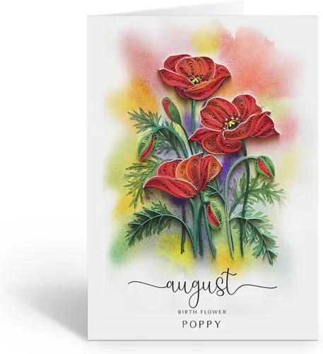 Miniatura 5 de Tarjeta de Flor de Nacimiento, Tarjeta Floral de Quilling Hecha a Mano para Cumpleaños, Aniversario, Flor de Mes de Nacimiento para Mamá, Mujeres