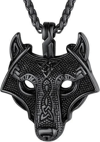 FaithHeart Collar con colgante de lobo vikingo nórdico para hombres y mujeres, acero inoxidable, chapado en oro de 18 quilates, joyería con embalaje