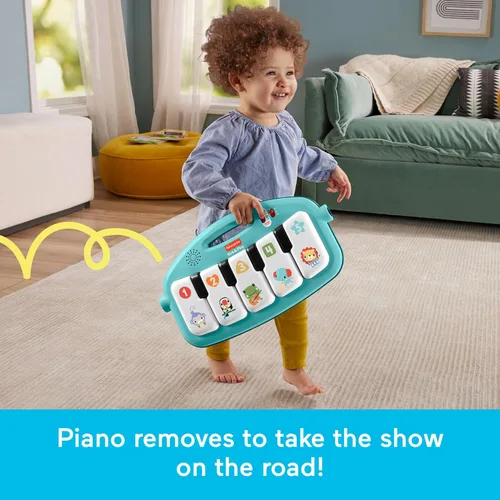 Miniatura 5 de Fisher-Price Alfombrilla de actividad para bebés Glow & Grow Kick & Play Piano Gym, versión en español, juguete de aprendizaje musical azul