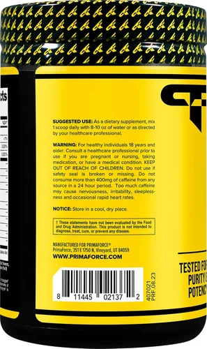 Miniatura 3 de Primaforce Polvo complejo pre-entrenamiento (uva, 30 porciones) - Suplemento de fitness para mejorar la rutina de entrenamiento, 15.45 oz