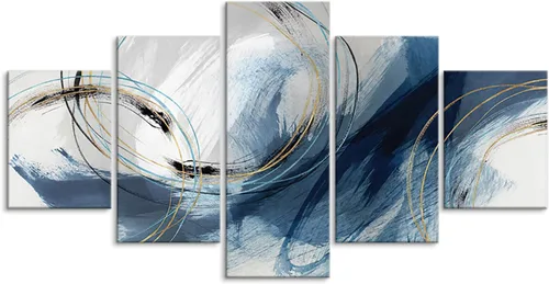 Fu-Keivy Lienzo abstracto azul y gris para pared, decoración de fantasía, obra de arte moderna, pintura para sala de estar, dormitorio, 5 paneles,