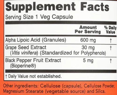 Miniatura 3 de Now Foods Ácido alfa lipoico 600mg 60 cápsulas vegi