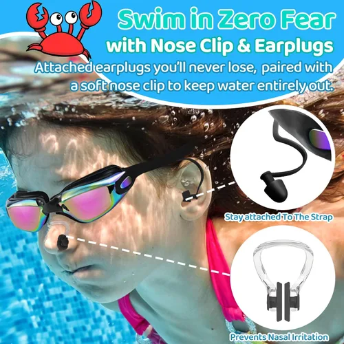 Miniatura 4 de Vvinca Swimming Goggles for Kids 3-15 years-2 Pack, Kids Goggles Anti-Fog/UV No Leaking Swim Goggles for Kids 03-negro oro y negro rosa