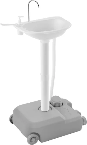 Fregadero portátil para acampar, estación de lavado de manos, soporte de lavabo de 20 litros con ruedas rodantes, dispensador de jabón, soporte para