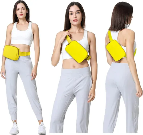 Miniatura 6 de VOROLO Riñonera para mujeres y hombres, bolsa cruzada, bolsa de cinturón con correa ajustable, Amarillo, Talla única