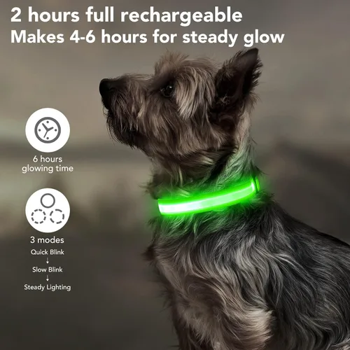Miniatura 3 de Collares de perro con luz, collar de perro con luces LED, recargable, impermeable, collar iluminado totalmente ajustable, collar de perro oscuro