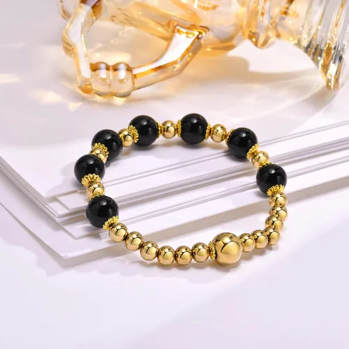Miniatura 3 de MengPa Pulseras de cuentas de oro, pulsera de bolas de cuentas de piedra, joyería para mujer