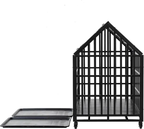 Miniatura 6 de Jaula para perros de alta resistencia, jaula de metal fuerte para perros grandes con 4 ruedas con cerradura (negro, 52 pulgadas)