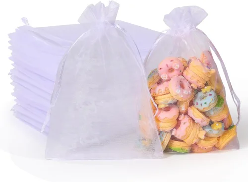 Hopttreely 100 bolsas de organza, blancas 4x6 (10x15cm) con cordón de raso, bolsas de organza para joyería, relojes, para bodas, fiestas, regalos