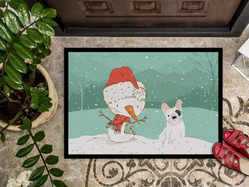 Miniatura 3 de Caroline's Treasures CK2087MAT Piebald - Tapete de Navidad con diseño de bulldog francés, muñeco de nieve, de 18 x 27 pulgadas, para interiores