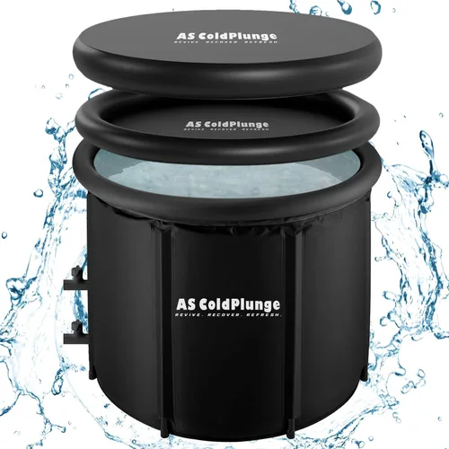 AS ColdPlunge Bañera de hielo XL para inmersión en frío, vaina de hielo portátil con tapa y cubierta, bañera inflable de 100 galones con 2 válvulas