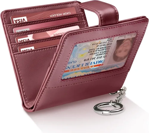 Miniatura 9 de FurArt Cartera plegable para mujer con 9 ranuras, bloqueo RFID, ventana de identificación, cartera compacta con llavero