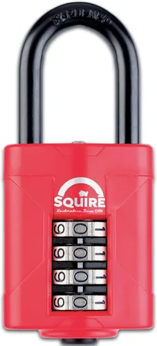 Squire Candado resistente (CP50/1.5) – Grillete largo más resistente – Candado combinado de 4 ruedas – Acero aleado para resistencia a la corrosión
