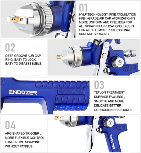 Miniatura 4 de ENDOZER Pistola de pulverización profesional de aire de alimentación por gravedad HVLP con boquillas de 1.3 1.5 y 0.071 in, pistola de pintura