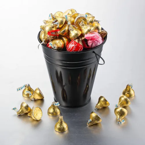 Miniatura 4 de Sadnyy Paquete de 6 cubos pequeños de metal negro galvanizado con asa de 5 pulgadas, mini cubos de metal 2026 para fiesta de graduación 2026, centro