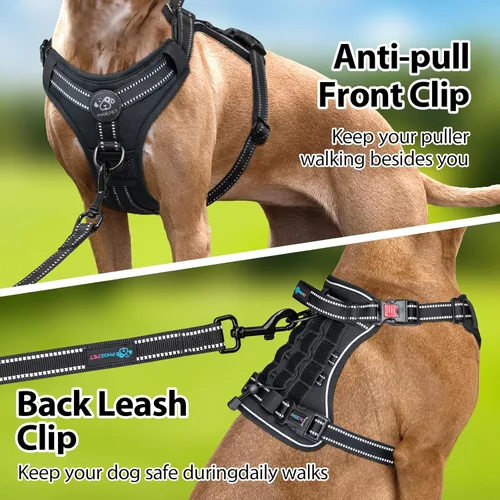 Miniatura 4 de PHOEPET Arnés táctico sin tirones para perro, chaleco de servicio con paneles Molle y bucle, fácil control con asa para perros pequeños (negro, S)