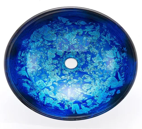 Miniatura 7 de Blue OceanMystery Series - Fregadero de baño de vidrio templado decorativo en azul estrellado Fregaderos de montaje superior sobre encimera