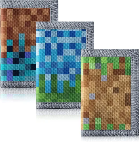Miniatura 2 de Carteras de 3 piezas para niños y niñas de 6 a 18 años, billeteras de lona triples con adhesivo y bolsillo con cremallera para adolescentes, regalo