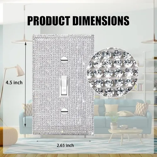 Miniatura 2 de 1 PC Placa de Pared de Diamantes de Imitación Plateados Brillantes Cubierta de Interruptor de Luz Cubiertas de Interruptor Placas de Pared Diamantes