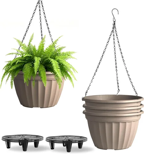 Miniatura 13 de FGstyle Paquete de 6 macetas colgantes de 8 pulgadas, macetas de riego automático para plantas de interior, cesta colgante de plástico con elevador