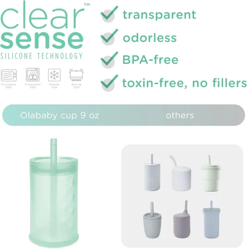 Miniatura 3 de Olababy Clear View - Taza de entrenamiento de silicona con tapa con pajilla, entrenador para sorber para niños de 12 meses en adelante, vasos Lila