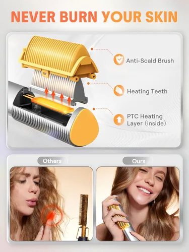 Miniatura 4 de SHEGLAM Cepillo Alisador de Cabello Iónico 3D con peine térmico de oro de 24 quilates, diseño anti-quemaduras, calentamiento rápido de 60 segundos