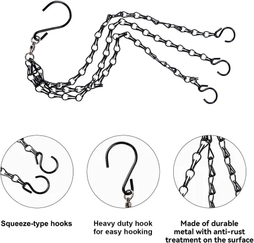 Miniatura 3 de Heybe Update - Cadenas colgantes giratorias de 360 grados, cadena y gancho para plantas colgantes de 3 puntos de 16 pulgadas, ganchos negros