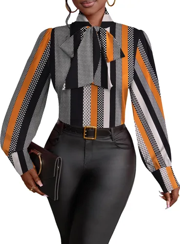 Miniatura 36 de Vrtige Camisa de mujer elegante con cuello de lazo, manga larga, blusa para la oficina