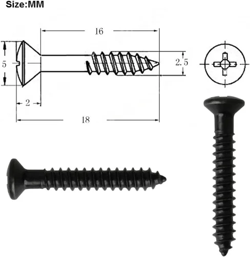 Miniatura 2 de Tornillos de montaje para anillo de recogida, 60 unidades, 0.098 x 0.709 in, color negro, para guitarra avellanada Humbucker, tornillos de montaje