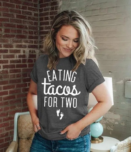 Miniatura 3 de Eating Tacos for Two Maternity Shirt Cute Graphic Letter Print T-Shirt Pregnancy Announcement Short Sleeve Tees Tops