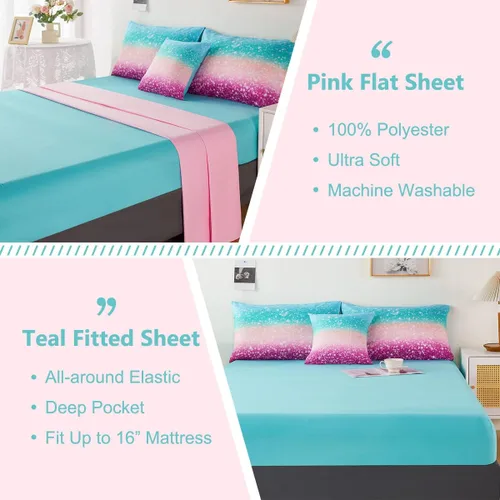 Miniatura 5 de PERFEMET Juego de edredón tamaño Queen con sábanas, juego de ropa de cama de 6 piezas con teñido anudado arcoíris para niñas, juego de edredón Azul