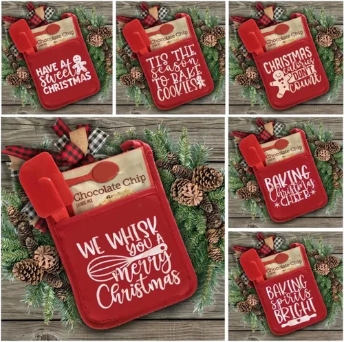 Miniatura 5 de Kit de hornear para ollas de Navidad, soportes para ollas con bolsillos, adornos para guantes de horno, paquete de galletas de cocina para vecinos