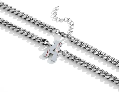 Miniatura 3 de Initial Necklace for Men Stainless Steel A-Z Letter Necklace Cuban Link Chain 18+2 Inch Personalized Baseball Football Soccer Basketball