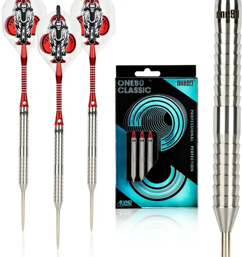 Miniatura 9 de ONE80 - Dardo de punta de acero profesional de tungsteno 90% VHD, estilo barril con vuelos extra, ejes y sacapuntas, caja de regalo con empaque