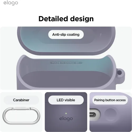 Miniatura 5 de elago Compatible con Samsung Galaxy Buds 3 Pro y 3 y 3 FE, funda de silicona de alta calidad con mosquetón, protección completa, carga inalámbrica