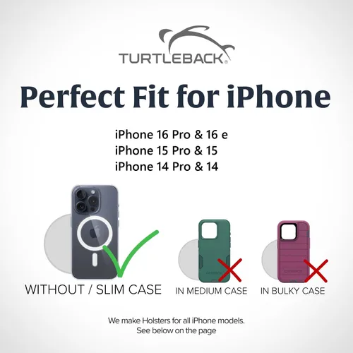 Miniatura 2 de Turtleback Soporte para cinturón para iPhone 16 Pro, 16e, 15 Pro 14 Pro 13 Pro - Pequeño - Se adapta con fundas delgadas estilo MagSafe, cuero negro