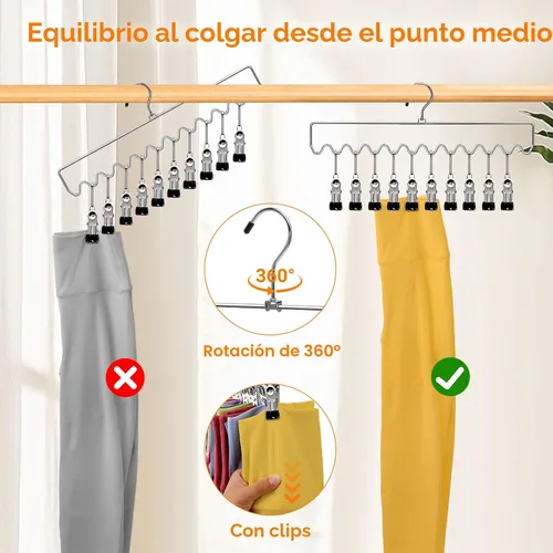 Miniatura 7 de Perchas para pantalones que ahorran espacio con clips, organizadores de armario y almacenamiento, 20 clips de goma antideslizantes, organizador
