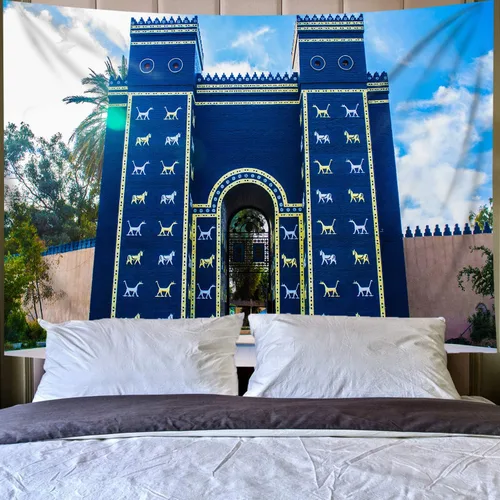 Miniatura 5 de Tapiz de arquitectura babilónica, fondo de puerta de la ciudad de Ishtar para viajes, temático Deco de franela suave, tapices de pared