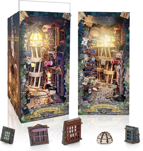 Miniatura 9 de Cyberpunk - Kit de rincón de libros para bricolaje, kit de casa en miniatura tecnológico, inserto de rincón de libros para estantería casa