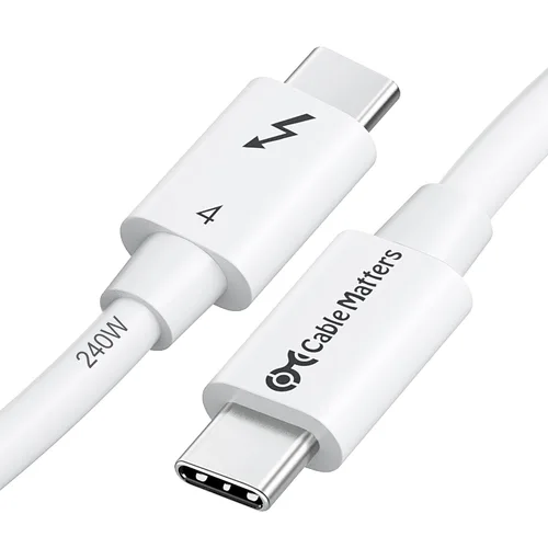 Cable Matters [Certificado Intel] Cable Thunderbolt 4 de 40 Gbps de 3.3 pies con video 8K y carga de 240 W en blanco, 3.3 ft, compatible con USB4,