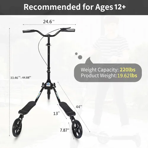 Miniatura 4 de Patinete plegable de 3 ruedas con mango ajustable para niños, niñas, adultos a partir de 8 años Negro