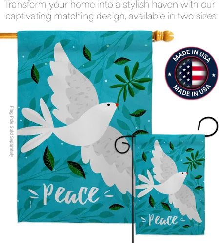 Miniatura 4 de Breeze Decor Want Peace House - Paquete de bandera de Sweet Life Earth Support con protección del medio ambiente, bordado de bandera de jardín