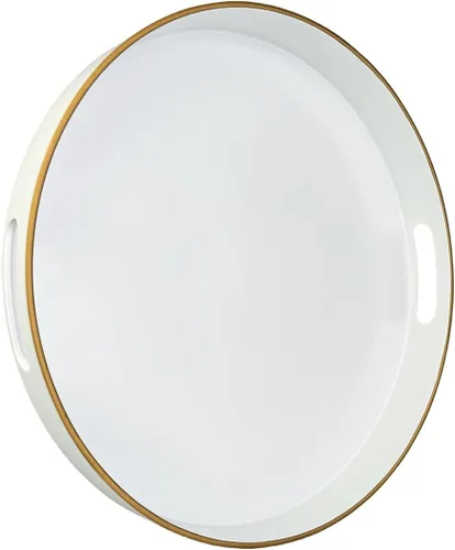 Miniatura 14 de Bandeja decorativa azul para mesa de café, bandeja de servir redonda de plástico con cuentas para encimera de cocina, otomana, sala de estar, (13")
