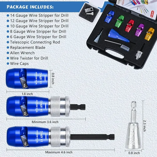 Miniatura 2 de Pelacables para taladro, herramienta eléctrica estándar de EE. UU. para taladro, pelacables para 6/8/10/12/14 AWG, juego de herramientas de pelado