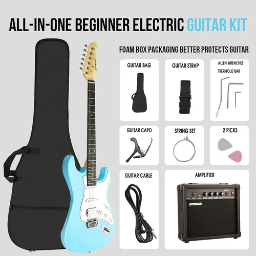 Miniatura 3 de Soulmate - Kit de guitarra eléctrica de 39 pulgadas, tamaño completo, cuerpo sólido, kit para principiantes HSS, guitarra eléctrica de iniciación