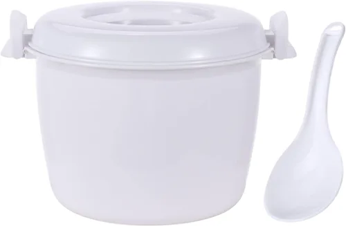 Aislor Olla arrocera para microondas multipropuesta para microondas con tapa y ventilación de liberación de vapor, color blanco, mediano, tamaño