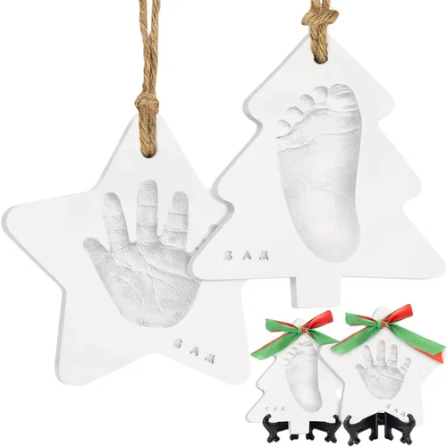 Miniatura 14 de Kit de huellas de mano y pie para bebé - Adorno personalizado para la primera Navidad del bebé, adorno de recuerdo de huella de recién nacido, kit